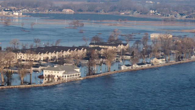 An aerial view of the flooding at the Camp Ashland in Nebraska 