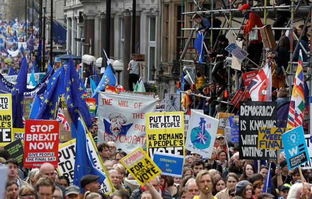 EU supporters participate in the 'People's Vote' march in central London 