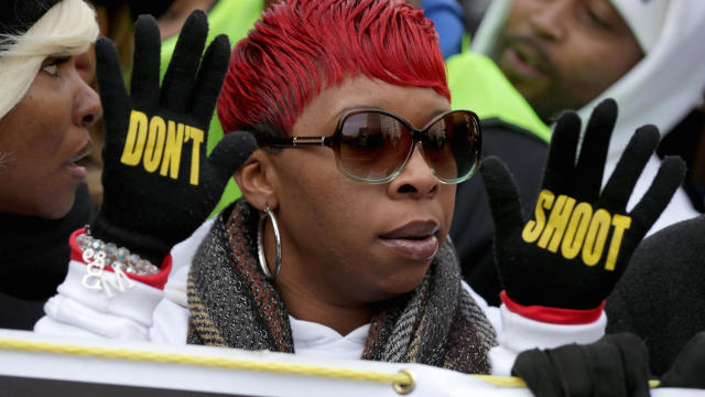 Lesley McSpadden, mother of Michael Brown, helps lead the "Justice For All" rally and march in the nation's capital against police brutality and the killing of unarmed black men by police Dec. 13, 2014, in Washington. 
