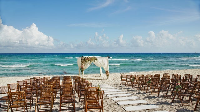 Wedding setup on the beach in Mexico 