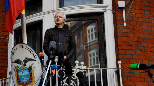 FILE PHOTO: WikiLeaks founder Julian Assange is seen on the balcony of the Ecuadorian Embassy in London 