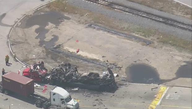 Big Rig Fire, Explosion Sends Up Huge Plume Of Smoke At Port Of Los Angeles 