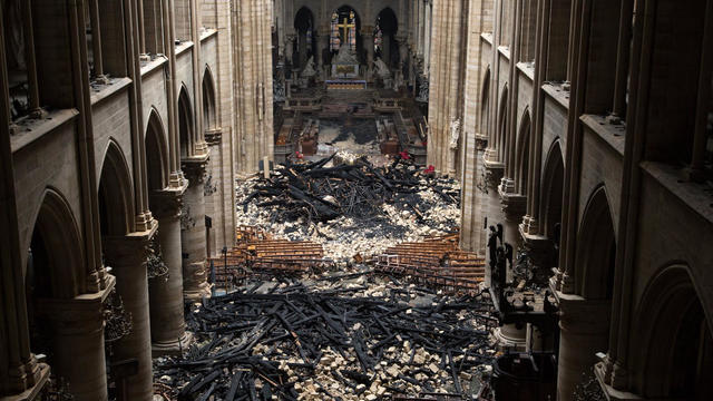 The interior of Notre Dame Cathedral is seen after a massive fire April 15, 2019. 