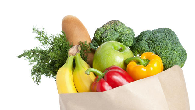 Paper bag with healthy eating 