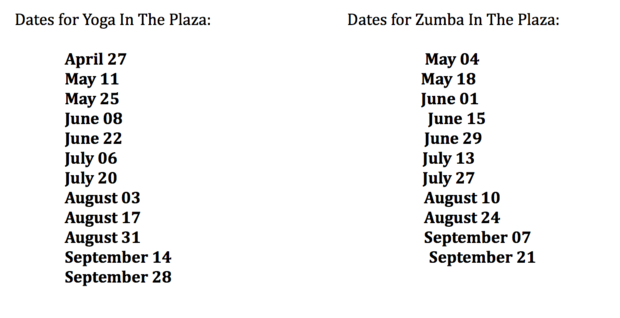 Dates for yoga and zumba in Sundance Square 