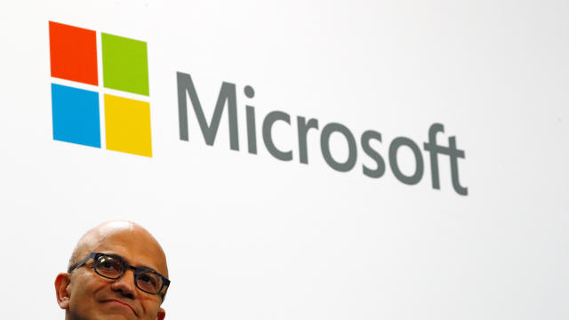 Microsoft CEO Satya Nadella addresses a news conference in Berlin 