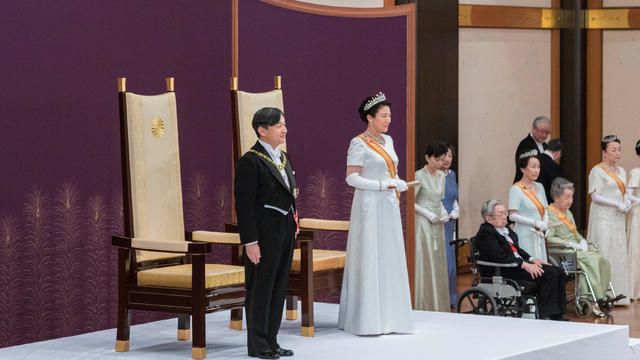 Japan's Emperor Naruhito Empress Masako attend a ceremony called Sokui-go-Choken-no-gi, his first audience after the accession to the throne, at the Imperial Palace in Tokyo 