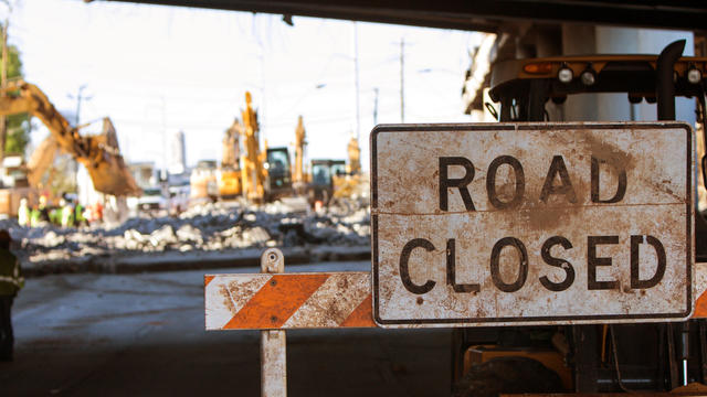 Road Closed Barricade Blocks Access To Major Interstate Construction Site 