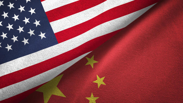 China and United States two flags together realations textile cloth fabric texture 