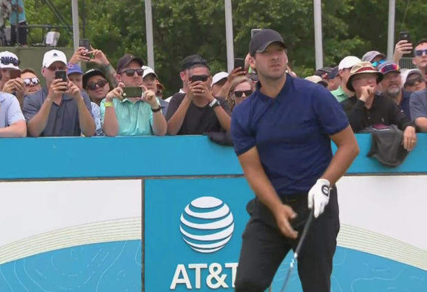Tony Romo competes at the Byron Nelson 