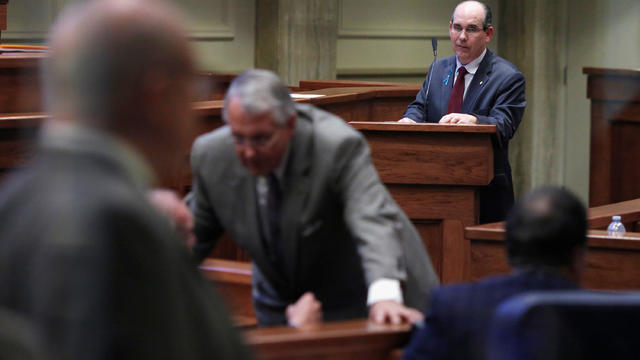 Senator Clyde Chambliss (R) waits to speaks during a state Senate vote on the strictest anti-abortion bill in the United States at the Alabama Legislature in Montgomery 