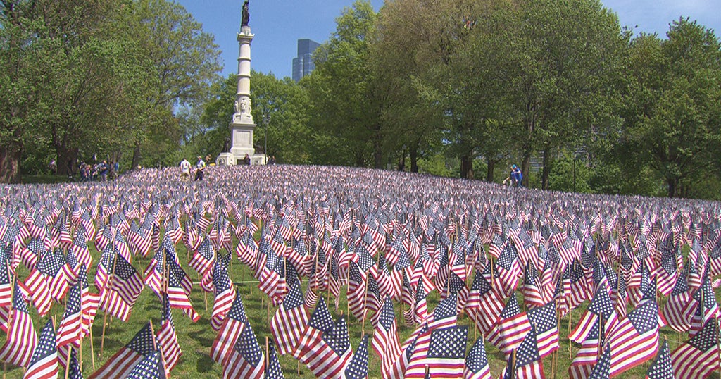 Thousands Of Memorial Flags Planted On Boston Common With Help From