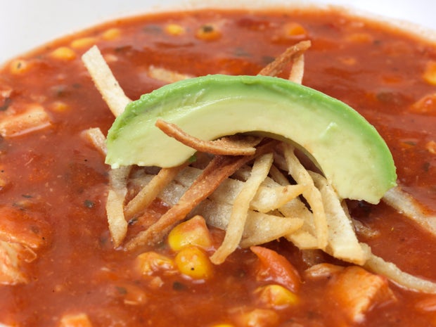 Chicken Tortilla Soup with avocado 