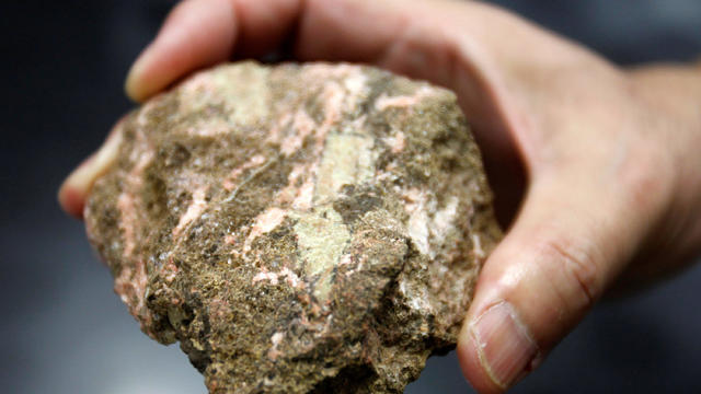 FILE PHOTO: A bastnaesite mineral containing rare earth is pictured in Tokyo 