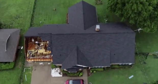 Drone shot of tornado damage in Kaufman County 