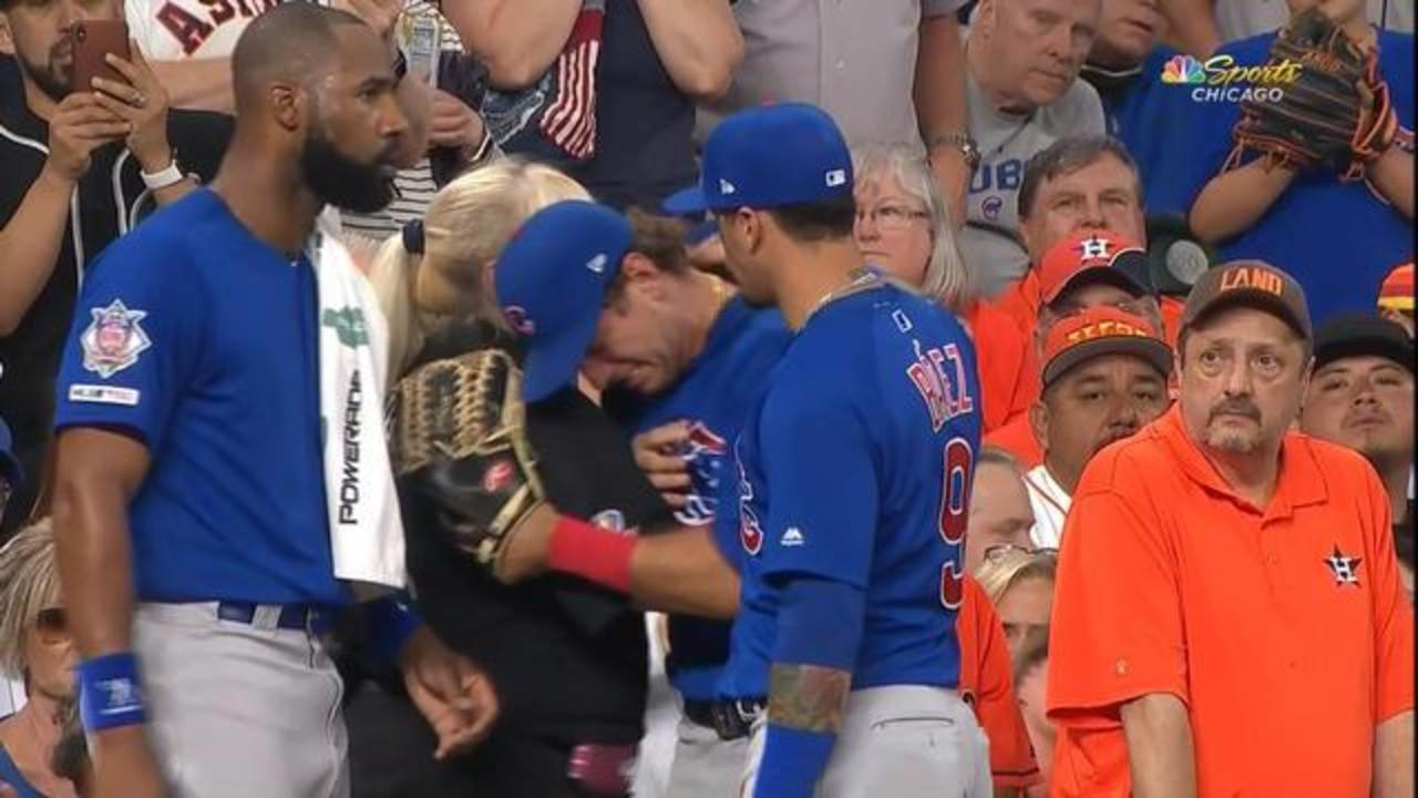 Foul ball off bat of Cubs player Albert Almora Jr. strikes child; play  briefly halted