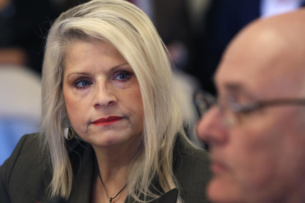 Arkansas state Sen. Linda Collins-Smith, R-Pocahontas, listens to testimony at a meeting of the Senate Committee on Public Health, Welfare, and Labor at the Arkansas Capitol in Little Rock Jan. 28, 2015. 