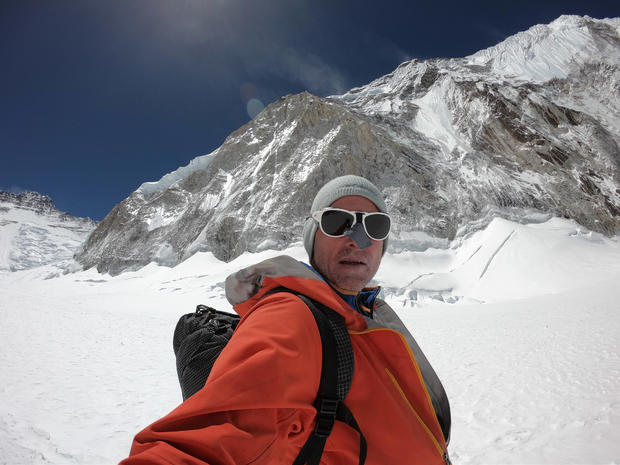 Nick Hollis takes a selfie during his ascent of the south side of Everest in Nepal 