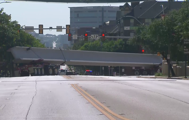 Concrete bridge supports blocking intersection 