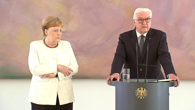 German Chancellor Angela Merkel was seen shaking as she met President Frank-Walter Steinmeier in Berlin 