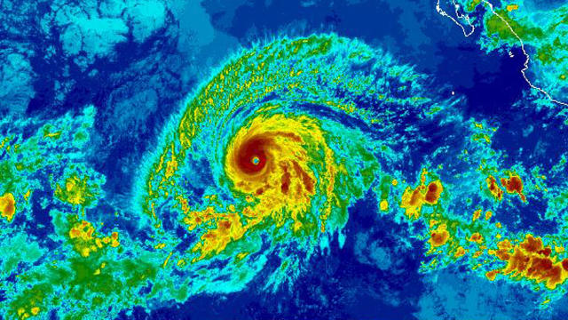 Hurricane Barbara churns in the Pacific Ocean in an infrared satellite image July 3, 2019, at 7:30 a.m. ET. 