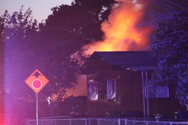 A house burns after an earthquake in Ridgecrest, California 