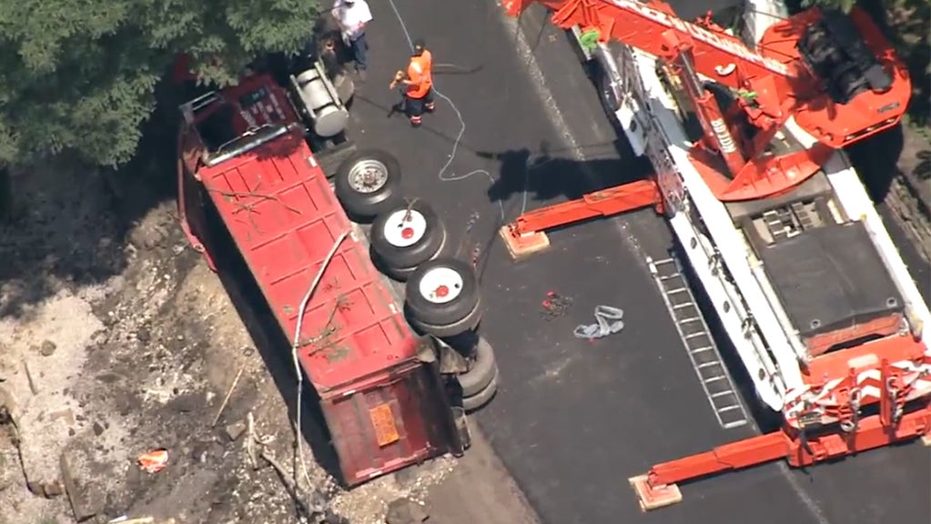 Driver Rescued After Tri-Axle Truck Crashes 50 Feet Over Hillside - CBS ...