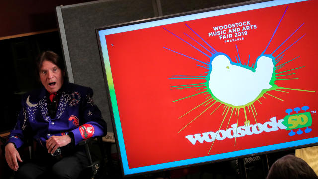 Singer John Fogerty speaks during the announcement event for the lineup for the Woodstock 50th anniversary concert in New York March 19, 2019. 