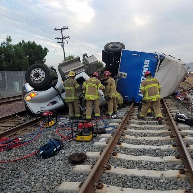 Bud Light Truck Crashes Onto Train Tracks In Moreno Valley 