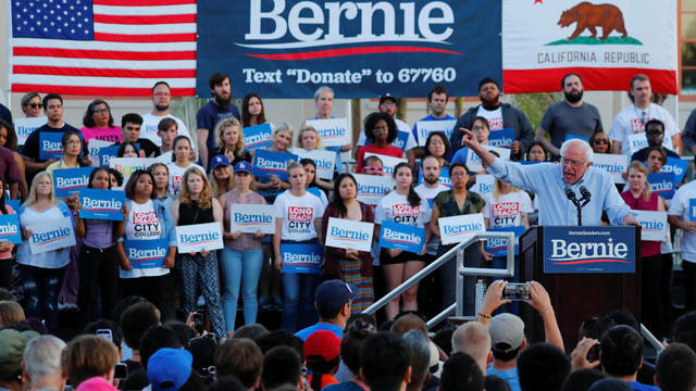 Democratic presidential candidate U.S. Sen. Bernie Sanders speaks at a rally in Long Beach, California 