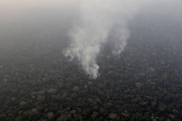 Smoke billows during a fire in an area of the Amazon rainforest near Porto Velho, Rondonia 