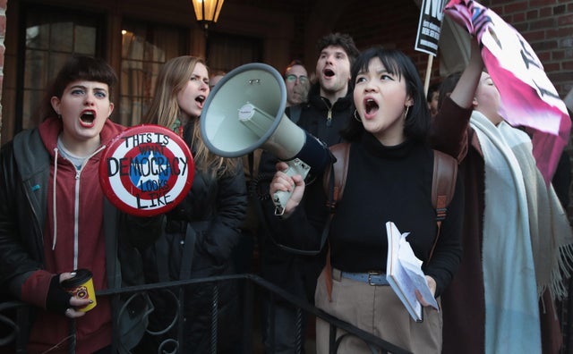 Demonstrators Protest Former Trump Campaign Manager Corey Lewandowski Speaking On Campus Of University Of Chicago 