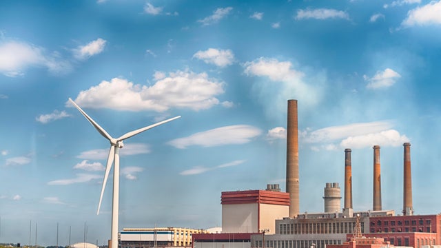 Boston's Industrial Area Factory and Wind Turbine 