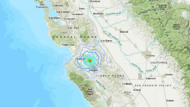 3.8 magnitude earthquake near Salinas, October 29, 2019. (USGS) 