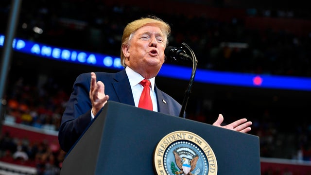 U.S. President Donald Trump reacts with supporters during a campaign rally in Panama City, Florida 