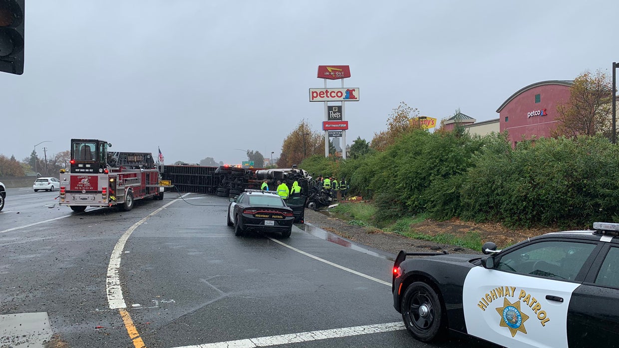 Big Rig Flips On Its Side After Crash On I-80 In Fairfield - CBS Sacramento