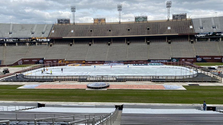 Dallas' Cotton Bowl Field Transformed Into Ice Rink For NHL Winter