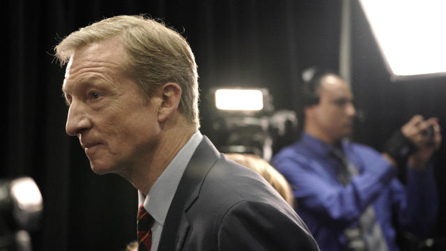 Billionaire activist Tom Steyer moves between interviews in the spin room after the sixth 2020 U.S. Democratic presidential candidates campaign debate at Loyola Marymount University in Los Angeles, California, U.S. 