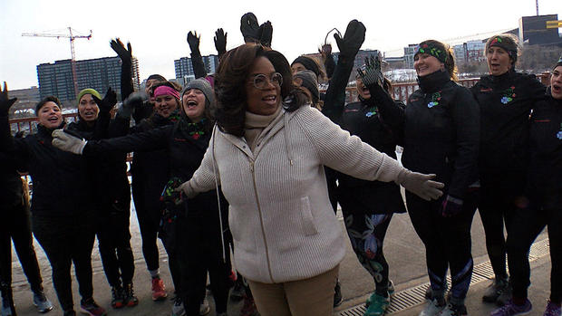 Oprah Winfrey With Runners On The Stone Arch Bridge 