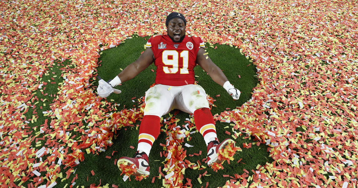 Kansas City Chiefs' Derrick Nnadi celebrates Super Bowl win by