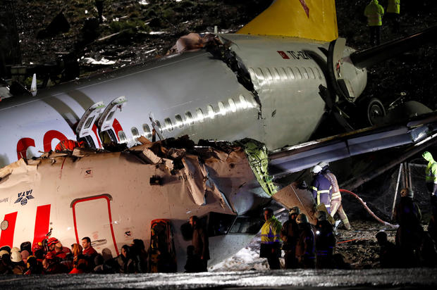 Pegasus Airlines plane overruns runway and crashes at Istanbul's Sabiha Gokcen airport 