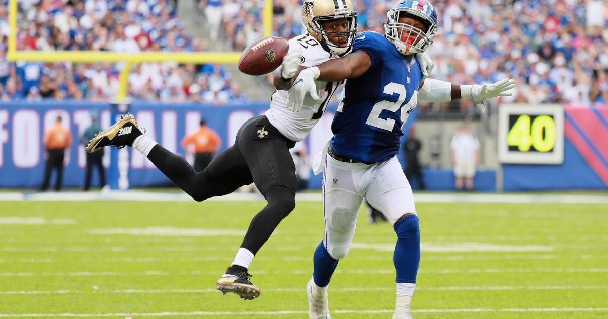 Eli Apple of the New Orleans Saints defends during a game against