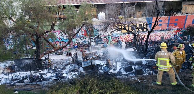 Fire Breaks Out At Pacoima Homeless Camp 