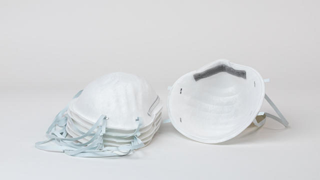 closeup of n95 particle face masks isolated on white background. respiratory protection equipment 