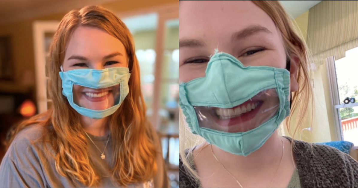 College student sews face masks designed for the deaf and hard of