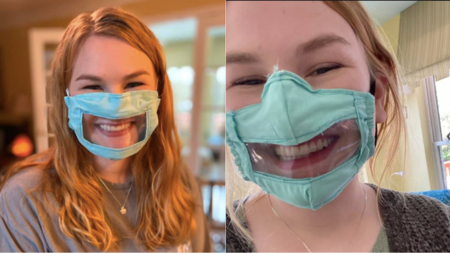 College student makes face masks with plastic window for deaf and hard of  hearing