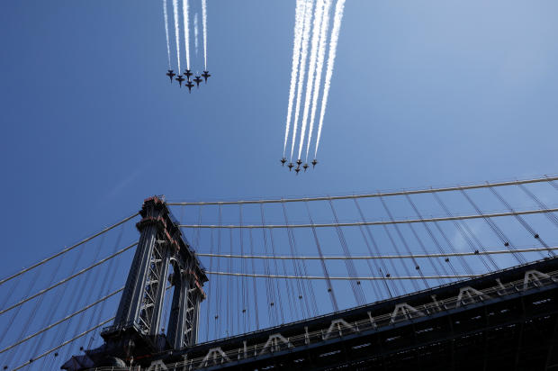U.S. Navy Blue Angels and Air Force Thunderbirds New York City flyover during the outbreak of the coronavirus disease (COVID-19) 