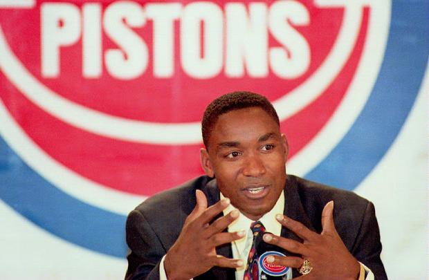Detroit Pistons' Captain Isiah Thomas announces hi 