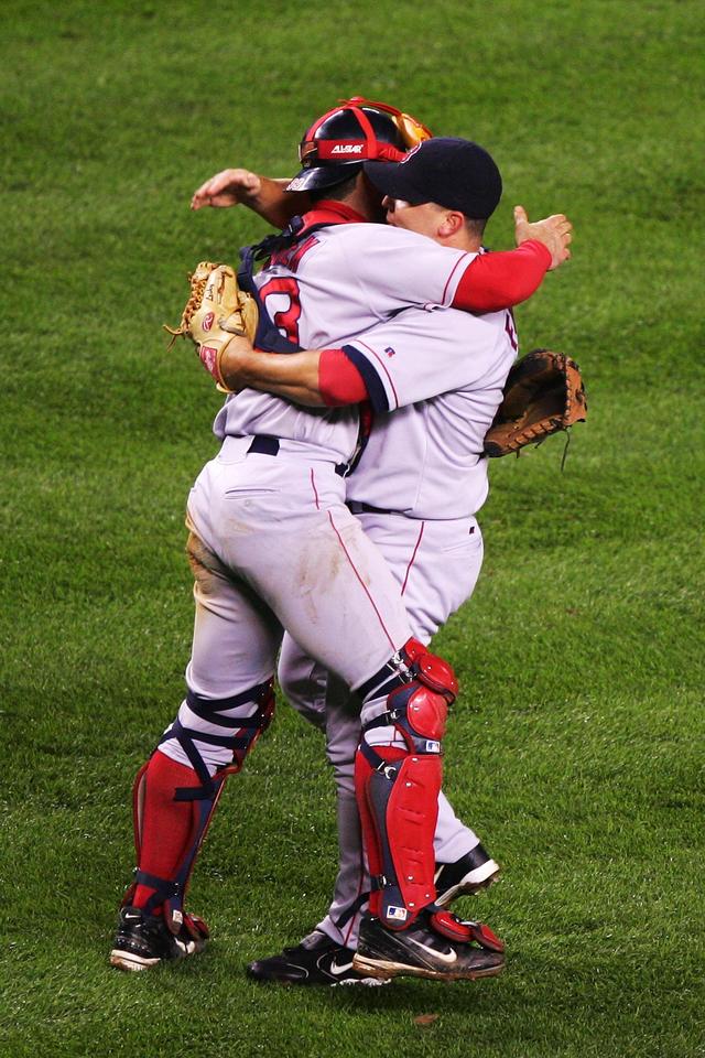 Keith Foulke and Jason Varitek by Jed Jacobsohn