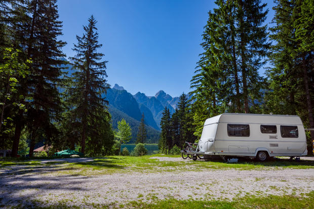 camping Family vacation travel, holiday trip in motorhome 